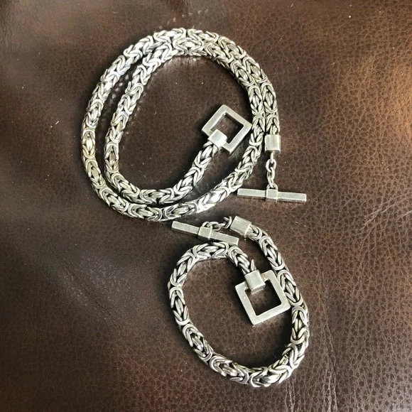 LOIS HILL Sterling Silver Byzantine Toggle Necklace and Bracelet Set